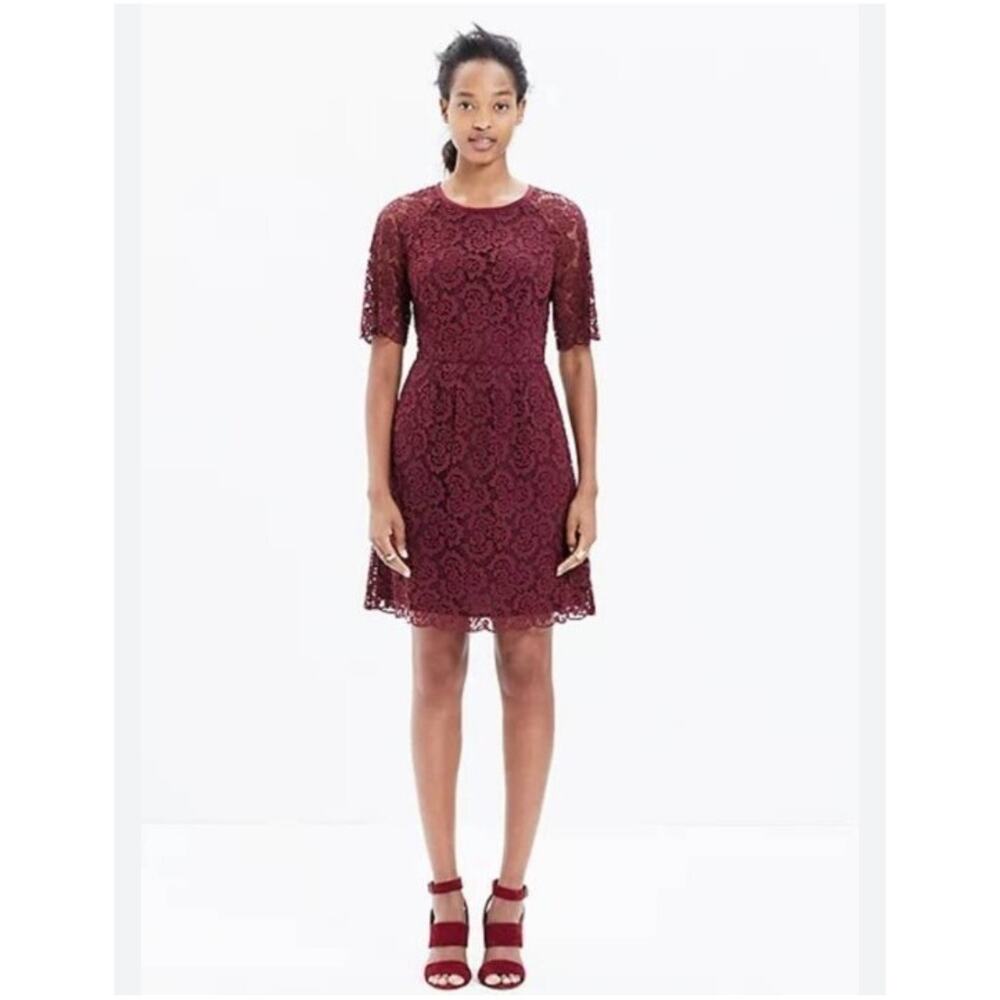 Madewell Lace Magnolia‎ Fit & Flare Mini Dress Size 6 Maroon